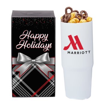 Thanks For Being Snow Special HydroSip Double-Wall Vacuum-Insulated Tumbler 30 oz. With Popcorn & Pretzels In Holiday Gift Box - Personalization Available from Positive Promotions