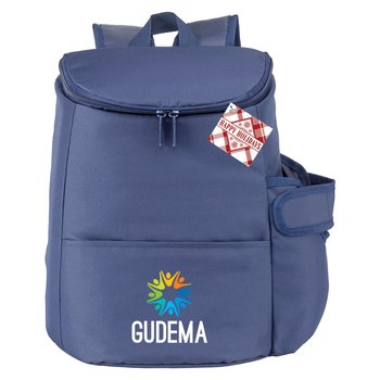 Navy Hydro 2.0 12-Can Insulated Backpack Cooler Bag With 30-/40-oz. Tumbler Pocket With Holiday Gift Tag from Positive Promotions