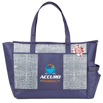 Navy Malibu Non-Woven Insulated Cooler Tote With 30-/40-oz. Tumbler Pocket With Holiday Gift Tag - Personalization Available from Positive Promotions