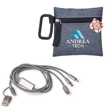 5-in-1 4-ft. Braided Charging Cable Cord With Mini Zip Pouch With Holiday Gift Tag - Personalization Available from Positive Promotions