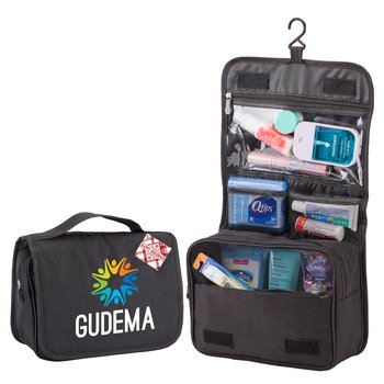 Black Travel Carry-All Hanging Toiletry Bag With Holiday Gift Tag - Personalization Available from Positive Promotions