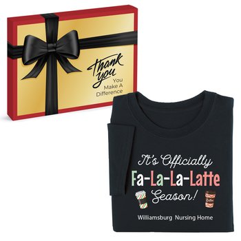 It's Officially Fa-La-La-Latte Season! Unisex Short-Sleeved T-Shirt In Appreciation Gift Box - Silkscreened Personalization Available from Positive Promotions