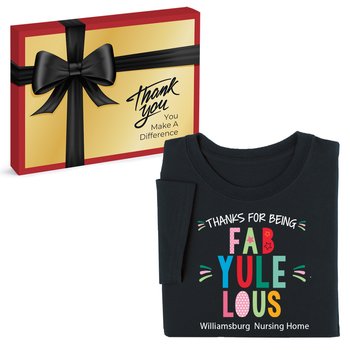 Thanks For Being Fab-Yule-Lous Unisex Short-Sleeved T-Shirt In Appreciation Gift Box - Silkscreened Personalization Available from Positive Promotions