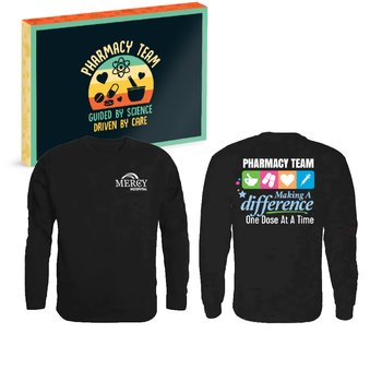 Pharmacy Team: Making A Difference One Dose At A Time Unisex 2-Sided Long-Sleeved T-Shirt - Silkscreened Personalization Available from Positive Promotions