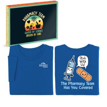 Stick With Us: The Pharmacy Team Has You Covered Unisex 2-Sided Short-Sleeved T-Shirt - Silkscreened Personalization Available from Positive Promotions