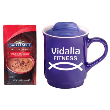 Warm Thanks For All You Do Blue Lidded Ceramic 14-oz. Mug With Cocoa - One-Color Personalization Available from Positive Promotions