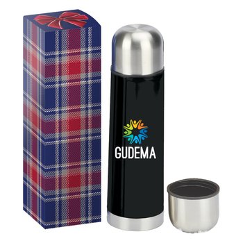 Black Stainless-Steel Vacuum Thermos 16 oz. With Hot Cocoa In Holiday Gift Box - Personalization Available from Positive Promotions