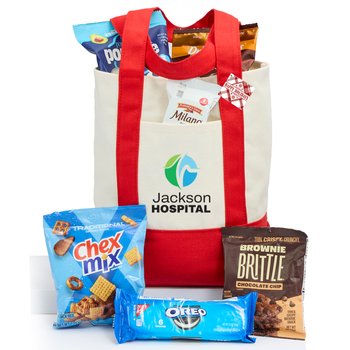 Tote Treat Pack With Holiday Gift Wrap - Personalization Available from Positive Promotions