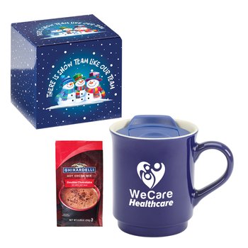 Blue Ceramic Mug with Hot Cocoa - Personalization Available from Positive Promotions