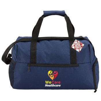 Navy Getaway Duffel Bag With Trolley Strap With Holiday Gift Tag - Personalization Available from Positive Promotions