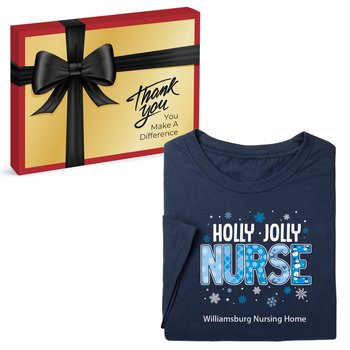 Holly Jolly Nurse Unisex Short-Sleeved T-Shirt In Appreciation Gift Box - Silkscreened Personalization Available from Positive Promotions