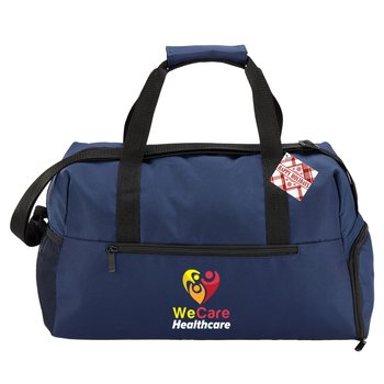 Navy Getaway Duffel Bag With Trolley Strap & Holiday Gift Tag - Embroidered Personalization Available from Positive Promotions