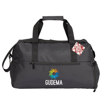 Black Getaway Duffel Bag With Trolley Strap & Holiday Gift Tag - Embroidered Personalization Available from Positive Promotions