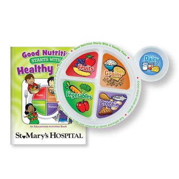 Child's Portion Meal Plate Packaged With Educational Activities Book (English) - One-Color Personalization Available from Positive Promotions