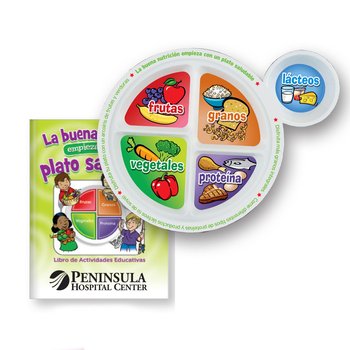 Child's Portion Meal Plate Packaged With Educational Activities Book (Spanish) - One-Color Personalization Available from Positive Promotions