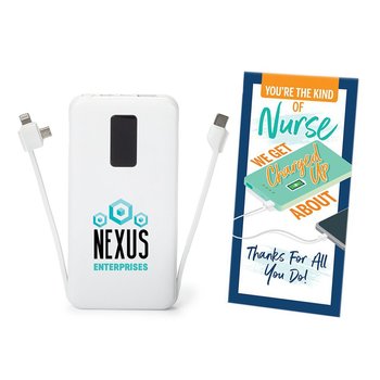 Nurse Appreciation Supercharge 10,000-mAh 3-in-1 Fast-Charging Power Bank With Built-In Charging Cables - Personalization Available from Positive Promotions