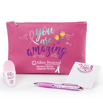You Are Amazing 3-Piece Stationery Gift Set in Pink Vinyl Pouch - One-Color Personalization Available from Positive Promotions