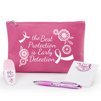 The Best Protection Is Early Detection 3-Piece Stationery Gift Set in Pink Vinyl Pouch from Positive Promotions