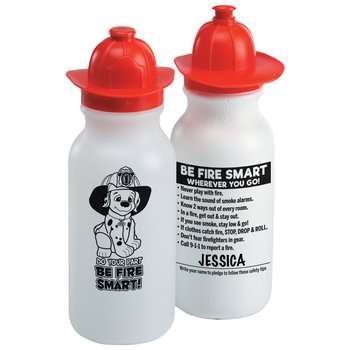 Do Your Part, Be Fire Smart! 2-Sided Fire Helmet Water Bottle 20 oz. - Pack of 10 from Positive Promotions