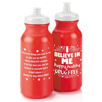I Believe In Me: Happy, Healthy, & Drug Free Water Bottle 20-Oz. - Pack of 10 from Positive Promotions