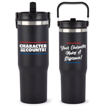 CHARACTER COUNTS!® Coldflow Double-Wall Flip-Straw Bottle 30 oz. With Carry Handle from Positive Promotions