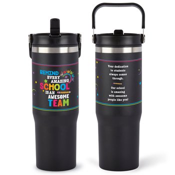 Behind Every Amazing School Is an Awesome Team Coldflow Double-Wall Flip-Straw Bottle 30 oz. With Carry Handle from Positive Promotions