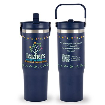 Teachers Plant the Seeds of Dreams & Inspirations Coldflow Double-Wall Flip-Straw Bottle 30 oz. With Carry Handle from Positive Promotions