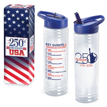 USA 250th Anniversary Statue of Liberty Water Bottle 24 oz. With Key Events on Back in Gift Box from Positive Promotions