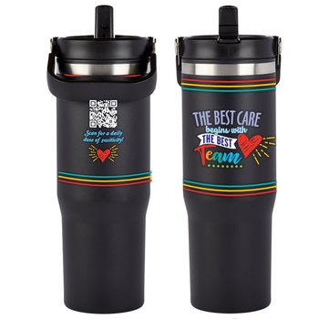The Best Care Begins With the Best Team/Daily Dose of Positivity QR Coldflow Double-Wall Flip-Straw Bottle 30 oz. With Carry Handle from Positive Promotions