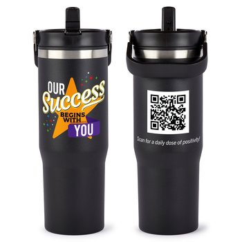 Our Success Begins With You/Daily Dose of Positivity QR Coldflow Double-Wall Flip-Straw Bottle 30 oz. With Carry Handle from Positive Promotions