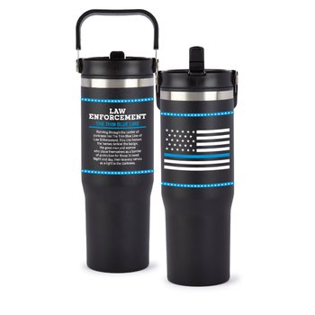 The Thin Blue Line Coldflow Double-Wall Flip-Straw Bottle 30 oz. With Carry Handle from Positive Promotions