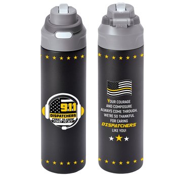 911 Dispatchers: First to Know, First to Act Sip+Chug Double-Wall Stainless-Steel Vacuum-Insulated Water Bottle 24 oz. With Carry Handle from Positive Promotions