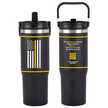 Thin Gold Line/Daily Dose of Positivity QR Coldflow Double-Wall Flip-Straw Bottle 30 oz. With Carry Handle from Positive Promotions