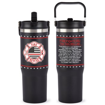 The Thin Red Line Coldflow Double-Wall Flip-Straw Bottle 30 oz. With Carry Handle from Positive Promotions