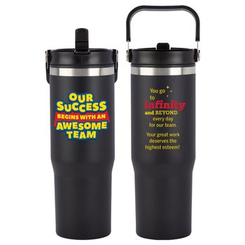 Our Success Begins With An Awesome Team Coldflow Double-wall Flip Straw 30-Oz. Bottle w/Carry Handle from Positive Promotions