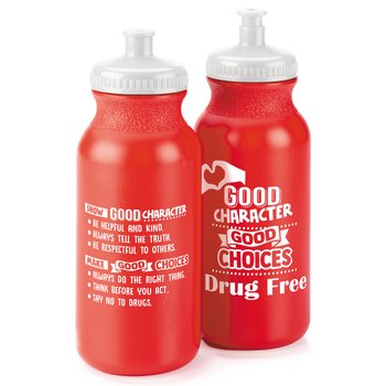 Good Character, Good Choices, Drug Free Water Bottle 20 oz. - Pack of 10 from Positive Promotions