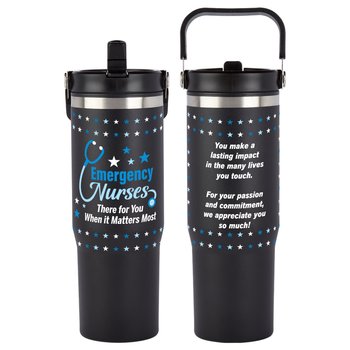 Emergency Nurses Coldflow Double-wall Flip Straw 30-Oz. Bottle w/Carry Handle from Positive Promotions
