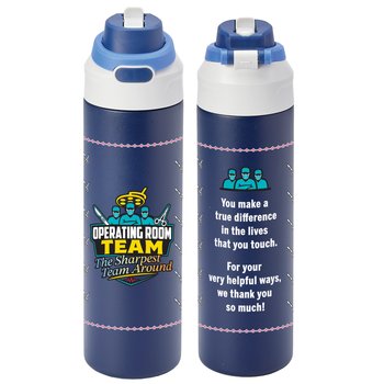 Operating Room Team: The Sharpest Team Around Sip+Chug Double-Wall Stainless-Steel Vacuum-Insulated Water Bottle 24 oz. With Carry Handle from Positive Promotions
