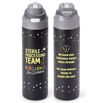 Sterile Processing Team: Excellence In Action Sip+Chug Double-Wall Stainless-Steel Vacuum-Insulated Water Bottle 24 oz. With Carry Handle from Positive Promotions