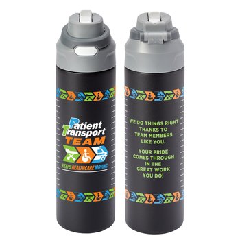 Patient Transport Team Keeps Healthcare Moving Sip+Chug Double-Wall Stainless-Steel Vacuum-Insulated Water Bottle 24 oz. With Carry Handle from Positive Promotions