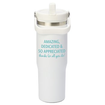 Amazing, Dedicated, & So Appreciated. Thanks For All You Do! Coldflow Double-Wall Flip-Straw Bottle 30 oz. With Carry Handle from Positive Promotions