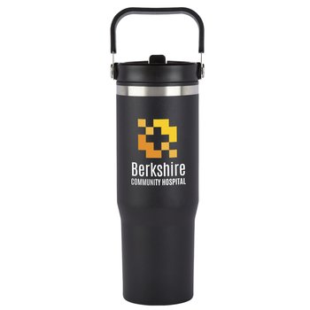 Black Coldflow Double-Wall Flip-Straw Bottle 30 oz. With Carry Handle - Personalization Available from Positive Promotions