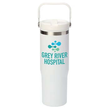 White Coldflow Double-Wall Flip-Straw Bottle 30 oz. With Carry Handle - Personalization Available from Positive Promotions