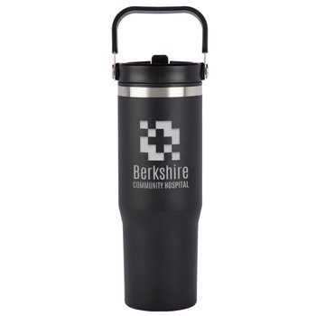 Black Coldflow Double-Wall Flip-Straw Bottle 30 oz. With Carry Handle - Laser-Engraved Personalization Available from Positive Promotions