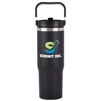 Workplace Safety Black Coldflow Double-Wall Flip-Straw Bottle 30 oz. With Carry Handle - Personalization Available from Positive Promotions