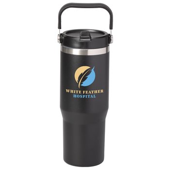 Black Deluxe Coldflow Double-Wall Stainless-Steel Vacuum Bottle 30 oz. With Flip Straw & Carry Handle - Personalization Available from Positive Promotions