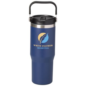 Navy Deluxe Coldflow Double-Wall Stainless-Steel Vacuum Bottle 30 oz. With Flip Straw & Carry Handle - Personalization Available from Positive Promotions