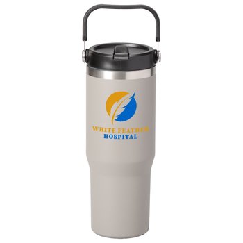 Gray Deluxe Coldflow Double-Wall Stainless-Steel Vacuum Bottle 30 oz. With Flip Straw & Carry Handle - Personalization Available from Positive Promotions