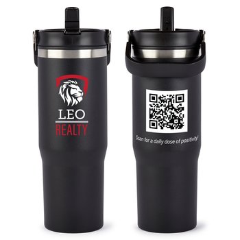 Daily Dose of Positivity QR Coldflow Double-Wall Flip-Straw Bottle 30 oz. With Carry Handle - Laser-Engraved Personalization Available from Positive Promotions
