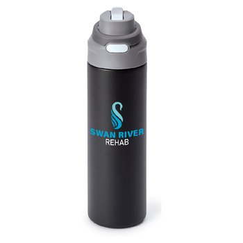 Black Sip+Chug Double-Wall Stainless-Steel Vacuum-Insulated Water Bottle 24 oz. With Carry Handle - Personalization Available from Positive Promotions